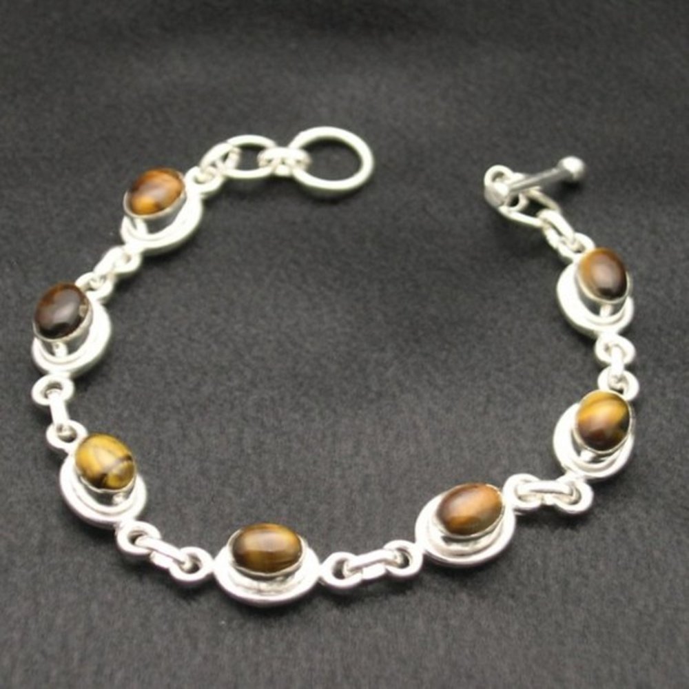 New Sterling Silver Tigers Eye Gemstone Bracelet
